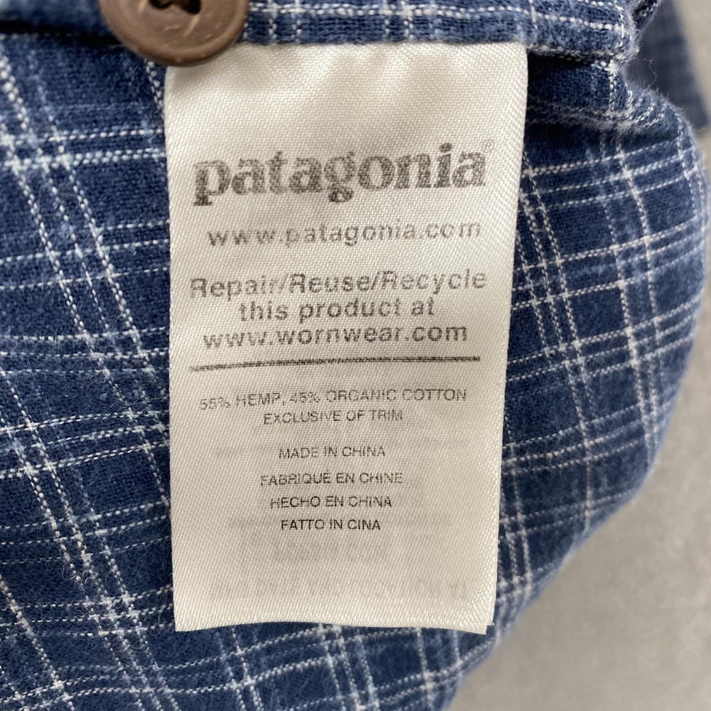 Patagonia Back Step Shirt‎ Mens XL Blue Plaid Hemp Cotton Short Sleeve Button Up - Picture 7 of 13